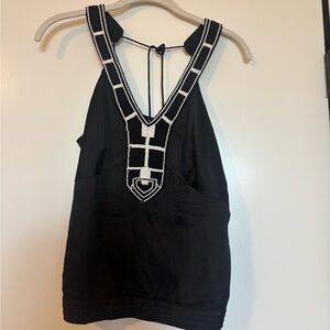 Etcetera Black and White Geometric silk beaded Tank Top